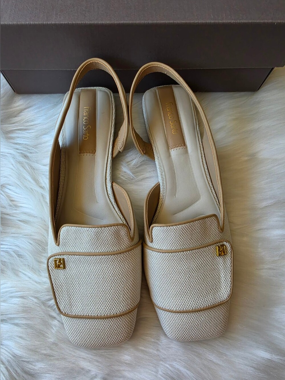Franco Sarto Franco Teagan Slingback Shoes (Natural Beige Canvas) 8.5 M